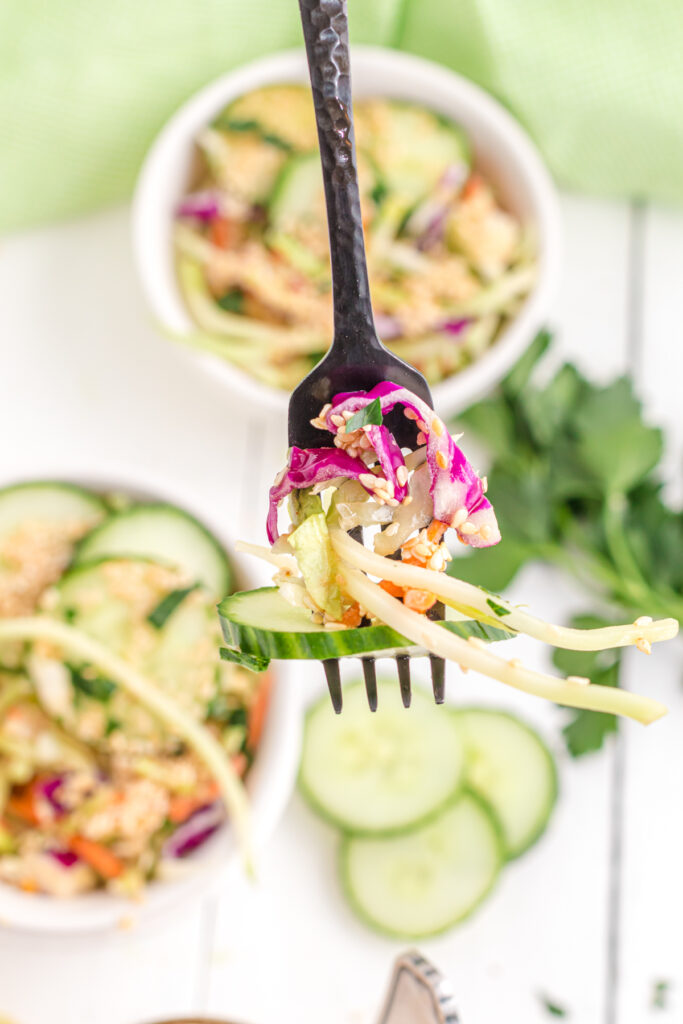 Salad on a fork.