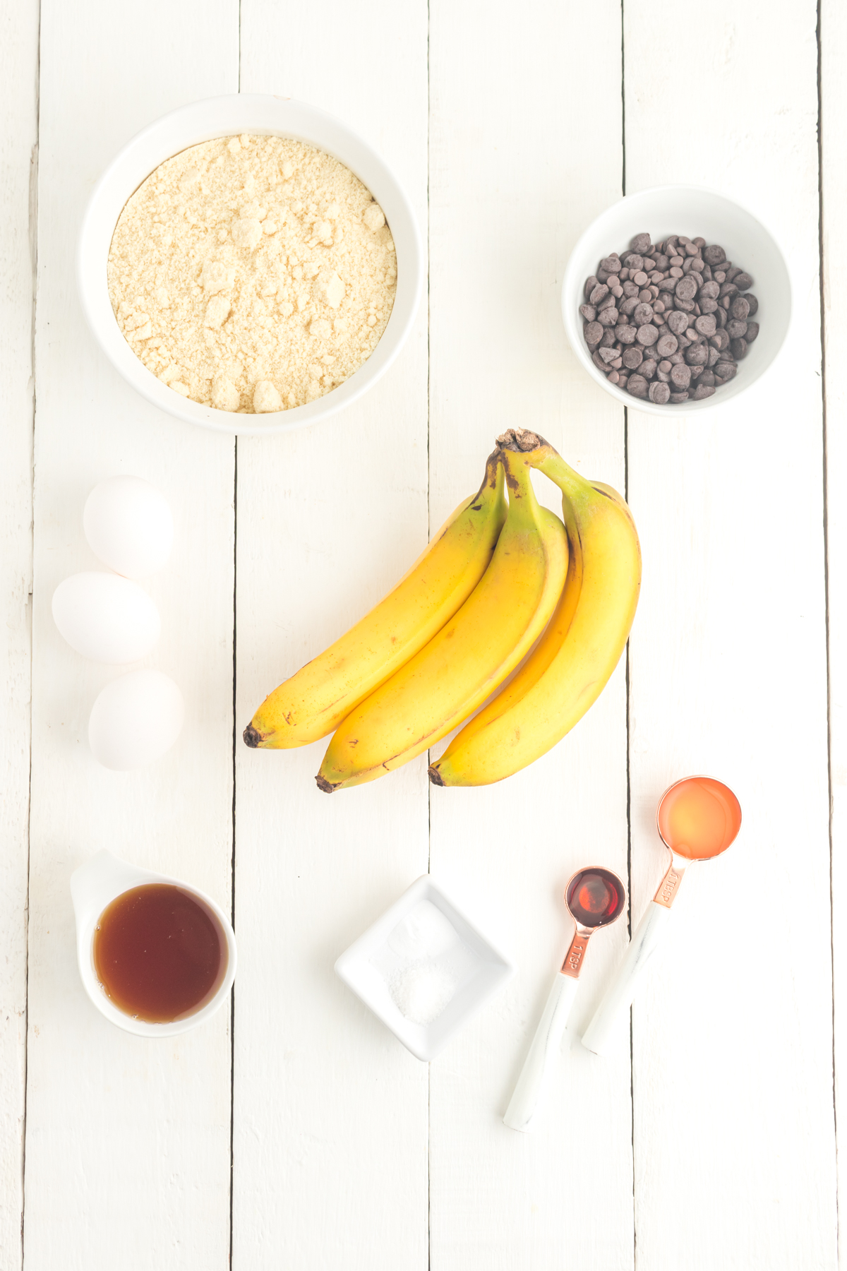 Ingredients for banana muffins.