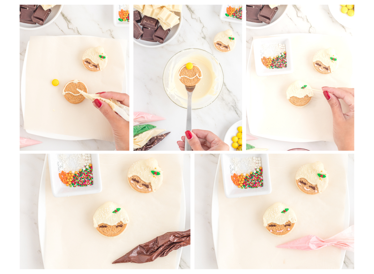 Mrs. Claus Oreo cookie step by step.
