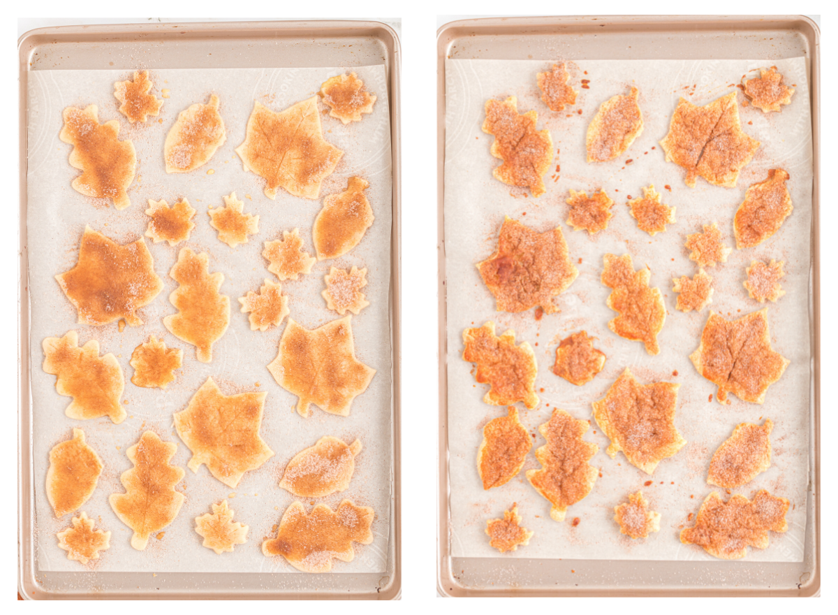 Cookies on baking sheet before and after baking.
