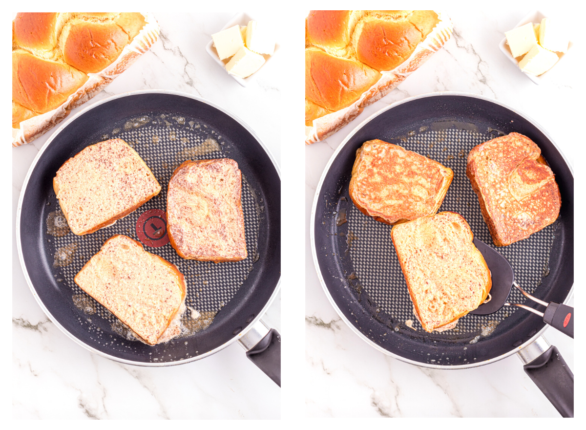 Cooking french toast in frying pan