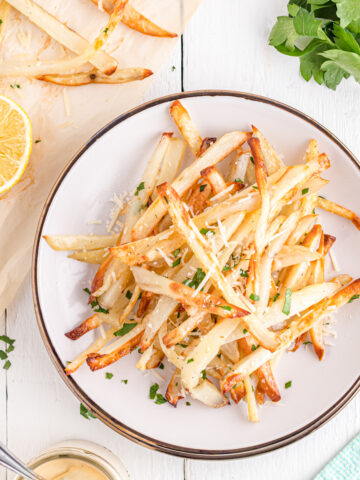 Truffle fries on plate.