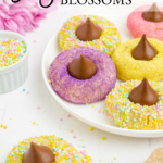 Easter sugar cookie blossoms on a plate.