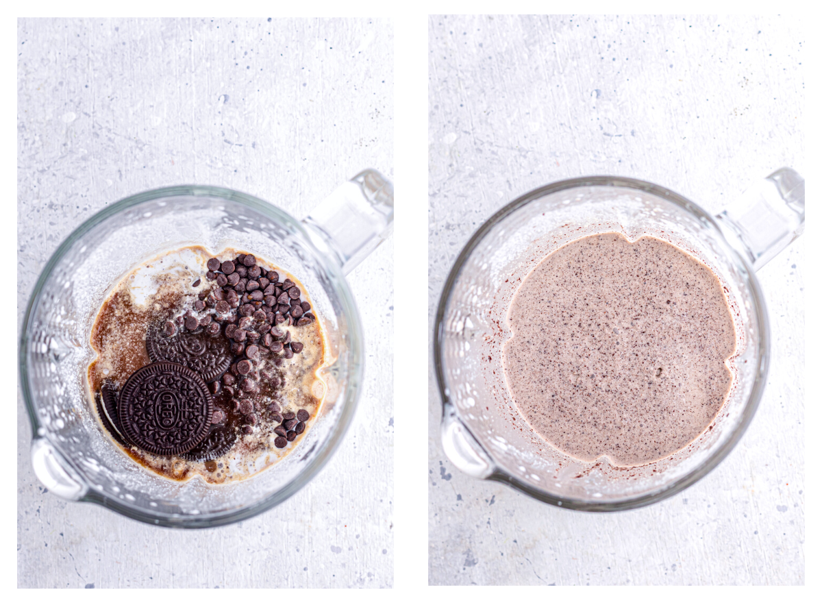 Blending in Oreos, espresso and chocolate chips for frappuccinno.