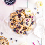Blueberry Cookies with white chocolate chips on a platter.