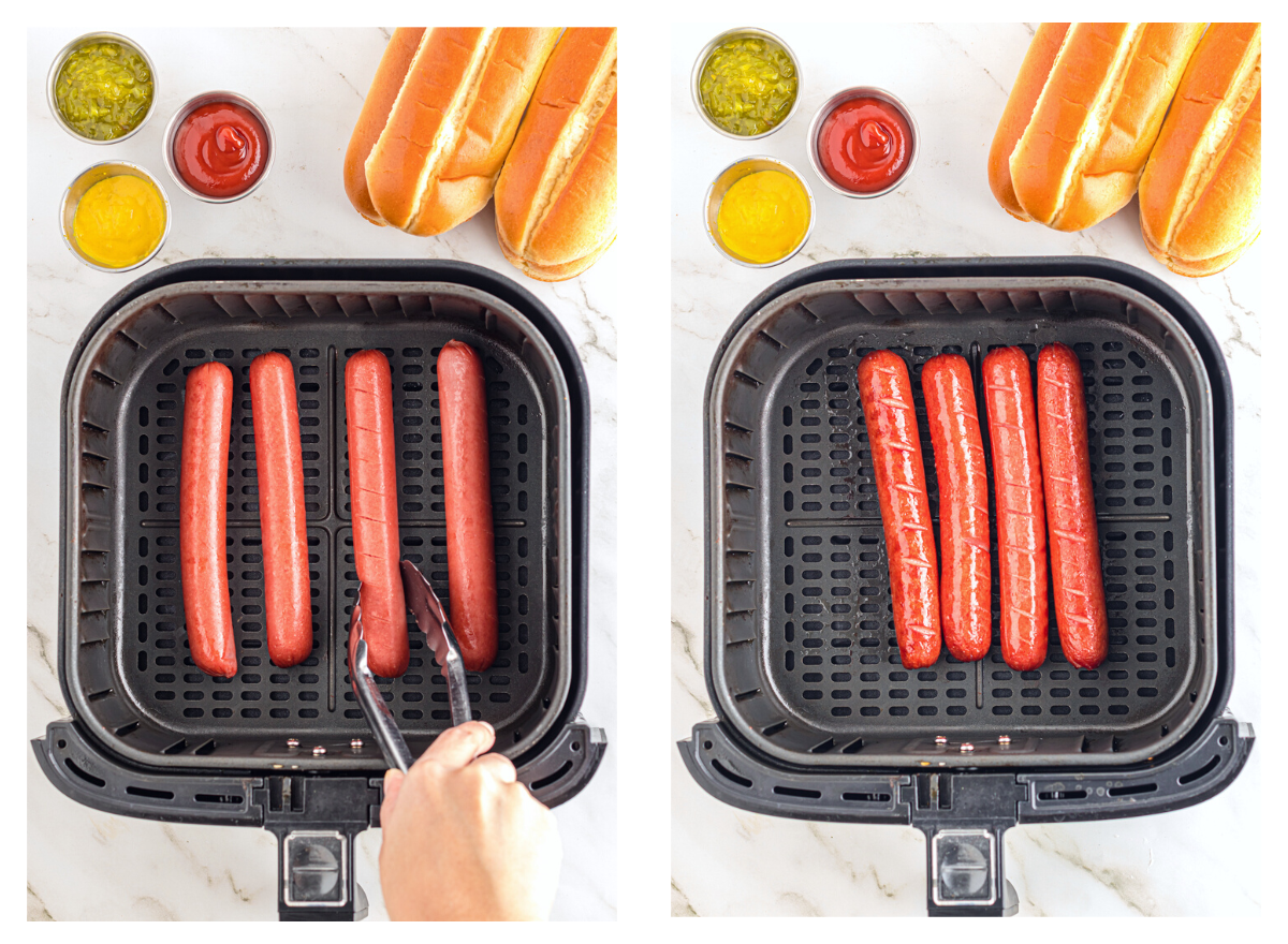 Flipping hot dogs in air fryer.