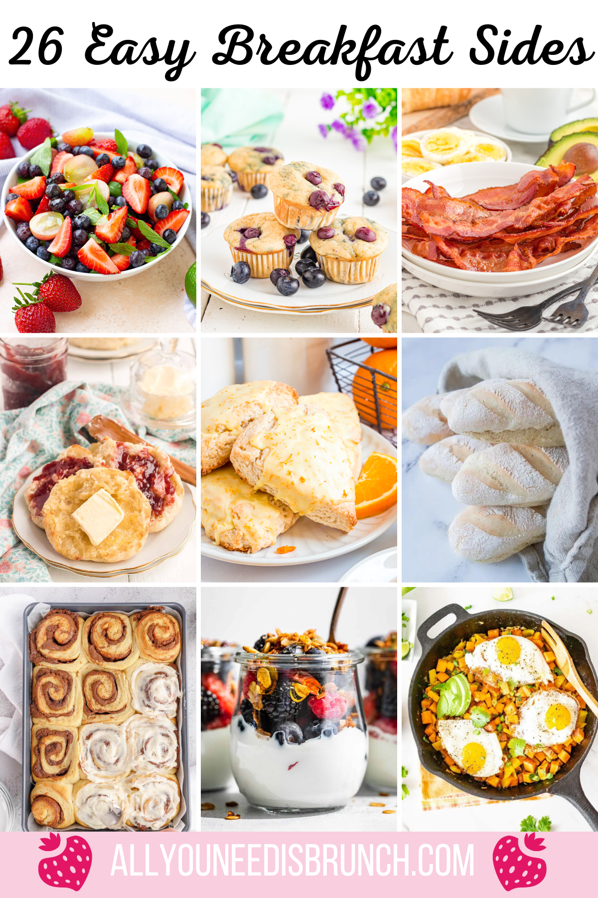 collage of breakfast side dishes.