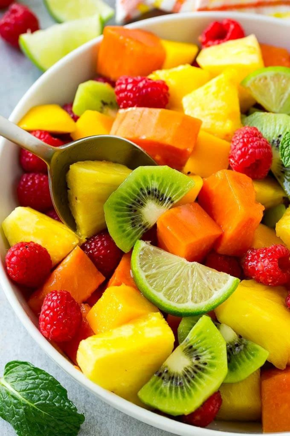 Colorful fruit salad on a plate.