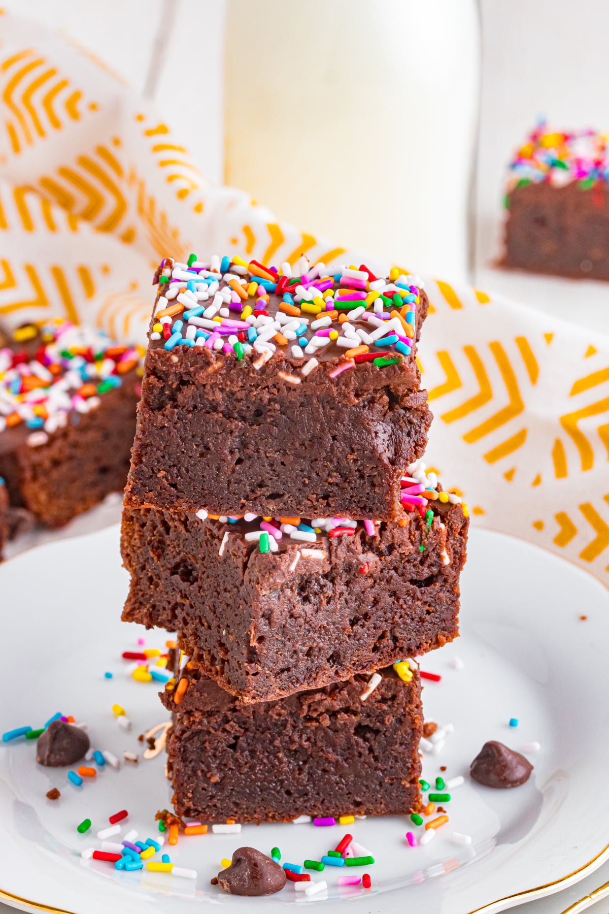 Sprinkle Brownies stacked.