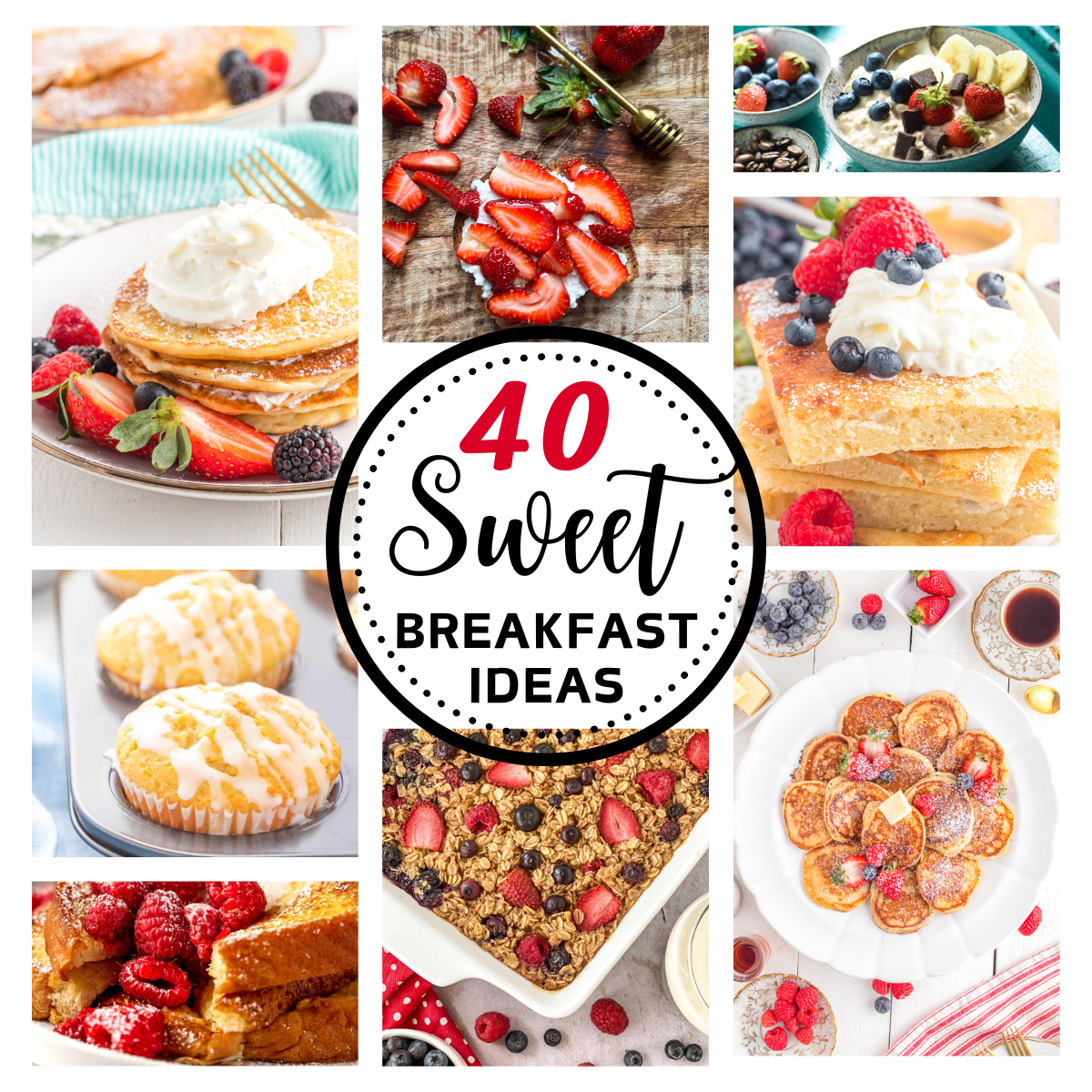 Compilation of sweet breakfast images.