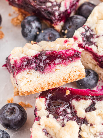 Blueberry bar with layers showing.