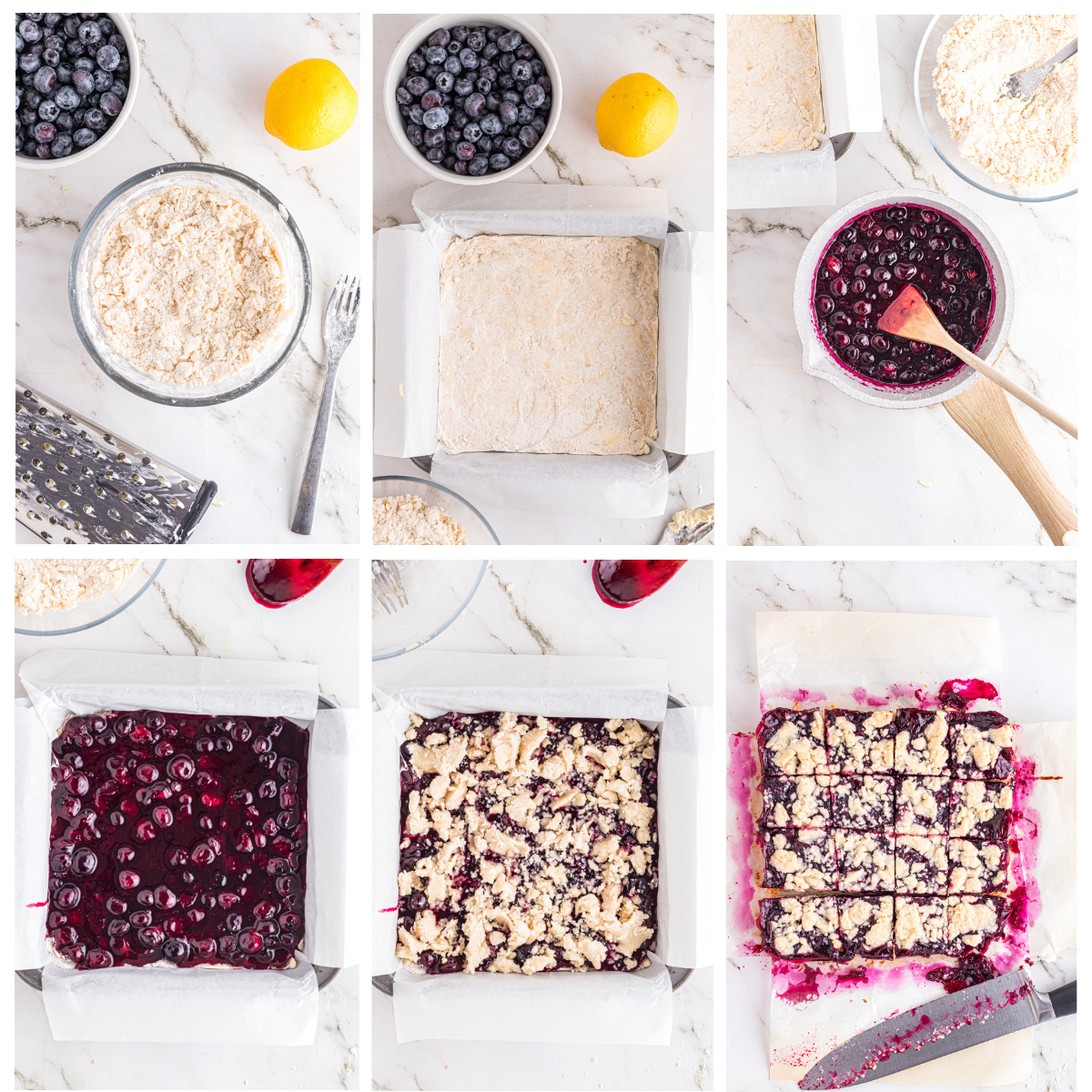 Steps to make blueberry bars.