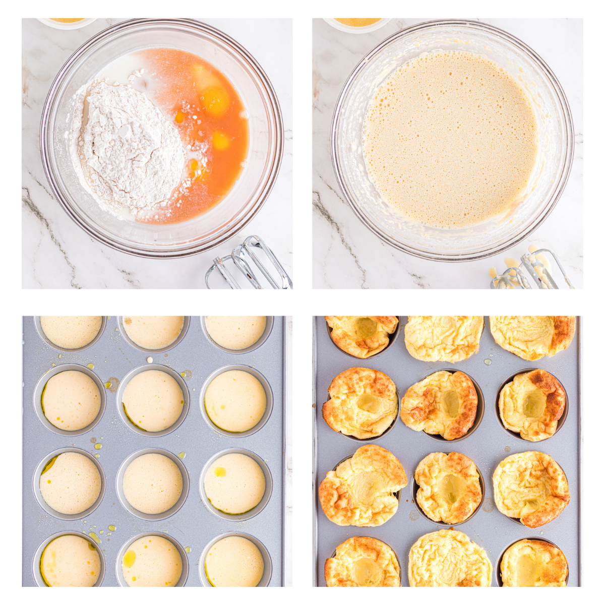 Process of making mini dutch baby pancakes.