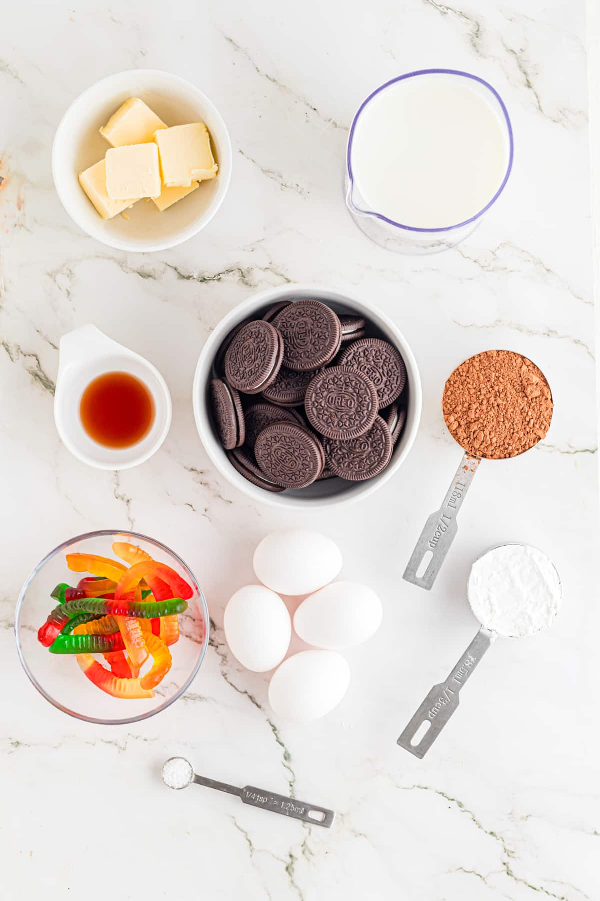 Ingredients for homemade dirt pie.