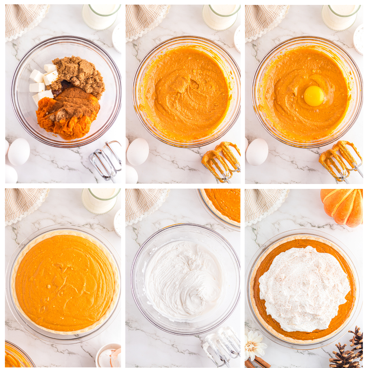 Steps for making a pumpkin cream cheese pie.