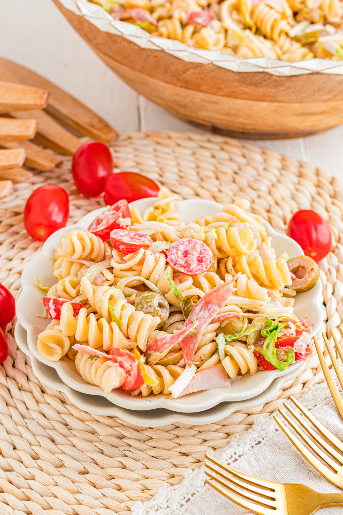 GRINDER PASTA salad on a full plate.