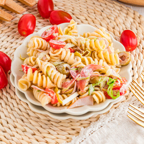 GRINDER PASTA salad on a full plate.