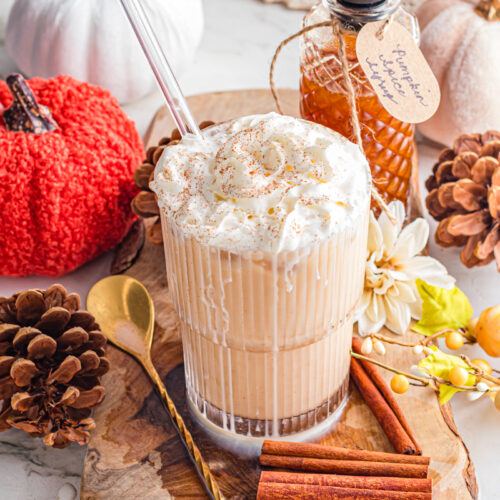 Iced Pumpkin Spice Spice Latte at a logical table.