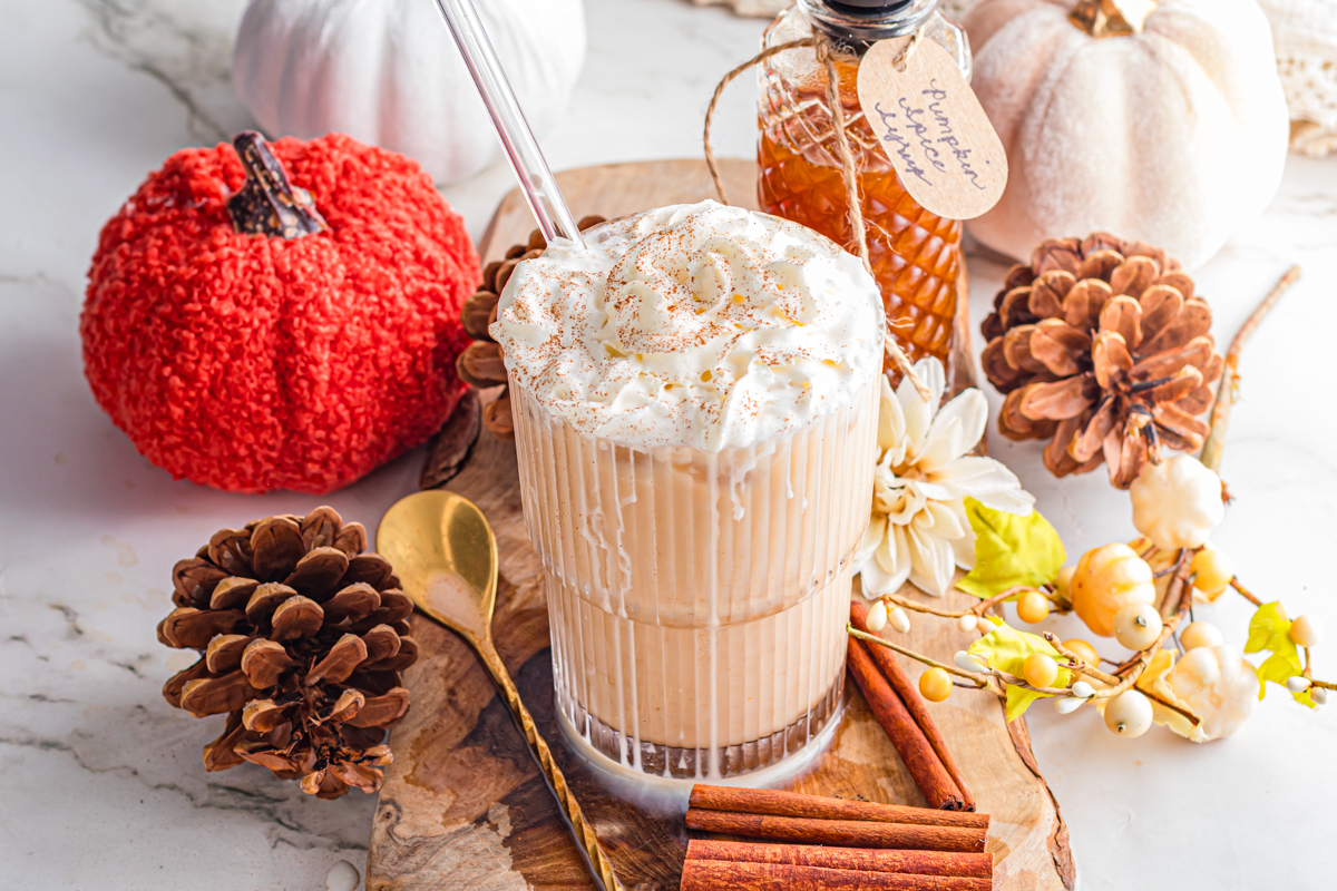 Iced Pumpkin Spice Spice Latte at a logical table.