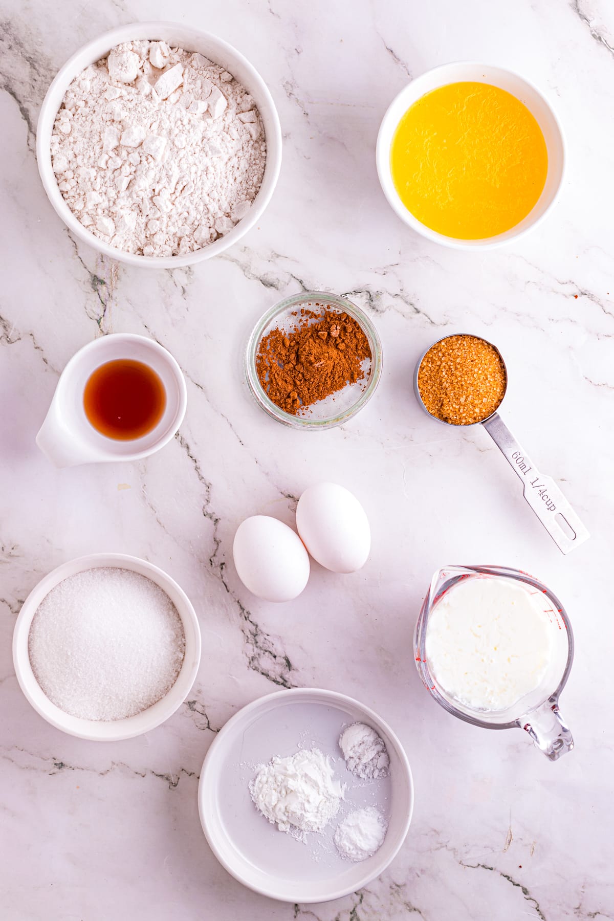 Ingredients for cinnamon streusel muffins.